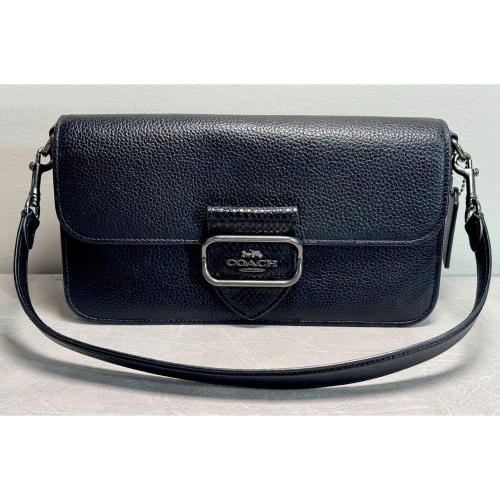 Coach CE562 Morgan Shoulder Bag Black Pebbled Leather Crossbody Handbag + Wallet - Picture 7 of 15